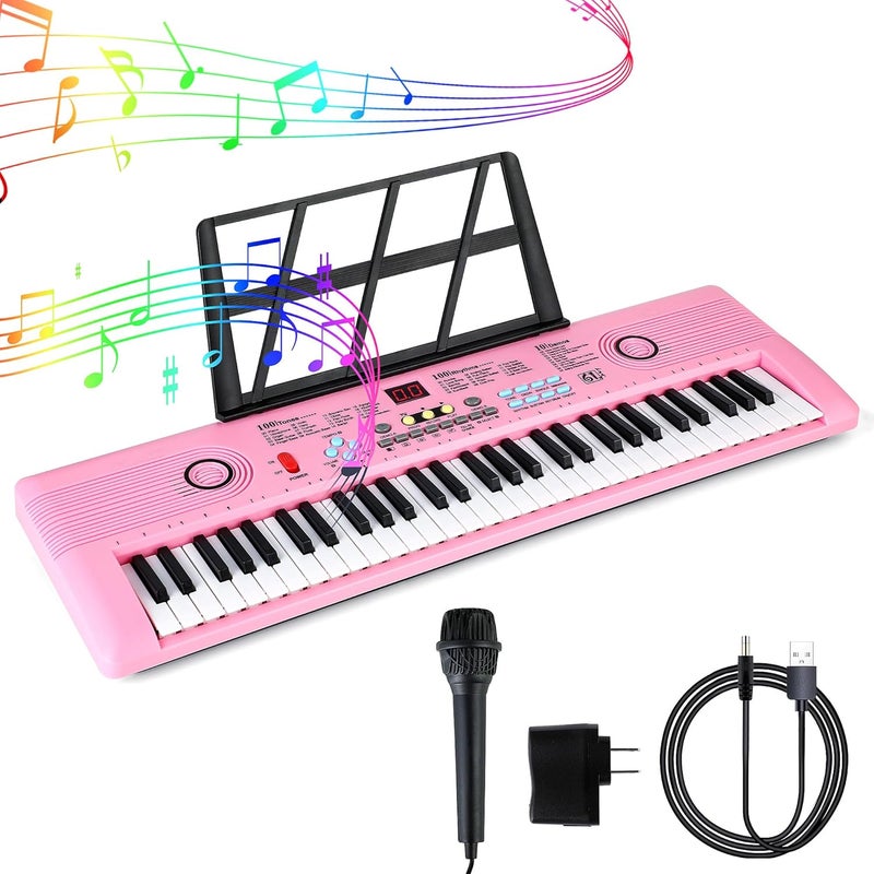 Semart Keyboard Piano 61 Key Electric Digital Piano Music keyboard w/Microphone Portable Piano For Kids Beginner Birthday Christmas Gifts Pink - Image 1